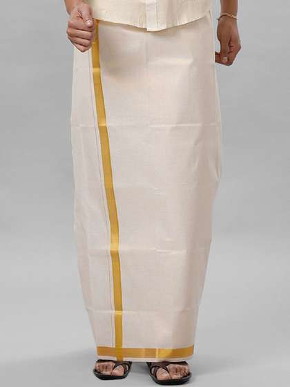 Ramraj Men Solid
                          Jari Border Single Layer Tissue Dhoti
