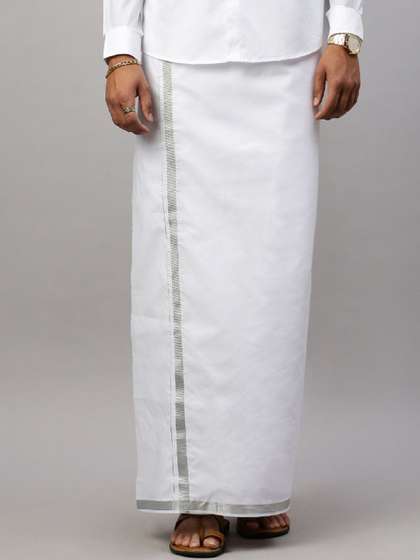 Ramraj Men Cotton
                        White Solid Silver Jari Border Single Layer
                        Dhoti