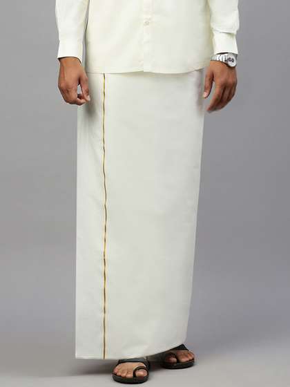 Ramraj Men Pure
                        Cotton Dhoti with Sleek Golden Zari Border