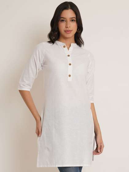 Brownverse Mandarin Collar Straight Kurti