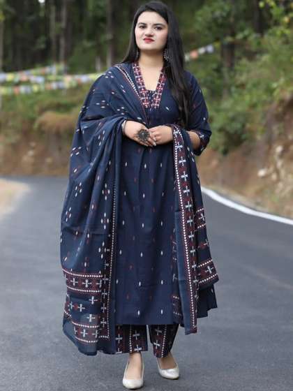 KALINI Women Floral Embroidered Regular Thread Work Kurta with Palazzos & With Dupatta