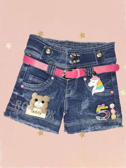 Arshia Fashions Girls Slim Fit High-Rise Denim Shorts