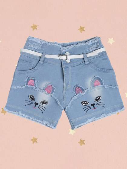 Arshia Fashions Girls Conversational Slim Fit High-Rise Denim Shorts