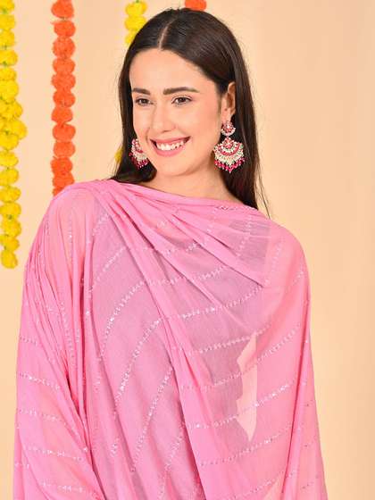 HELLA FASHIONS
                        Striped Mukaish Sequence Embroidery Chiffon
                        Dupatta