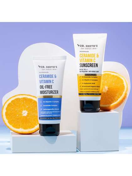 DR. SHETHS Glow
                        & Protect Ceramide & Vitamin C Sunscreen
                        & Oil-Free Moisturizer-50g Each