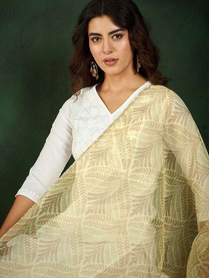 Sangria Floral Printed Organza Gotapatti Laced Dupatta