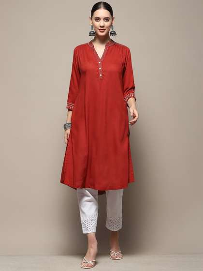 Biba Mandarin Collar Silk Kurta