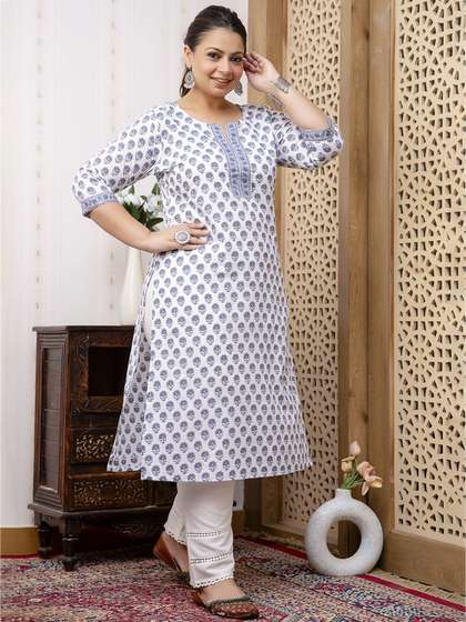 Nayo Plus Size
                        Ethnic Motifs Printed Cotton Straight Kurta