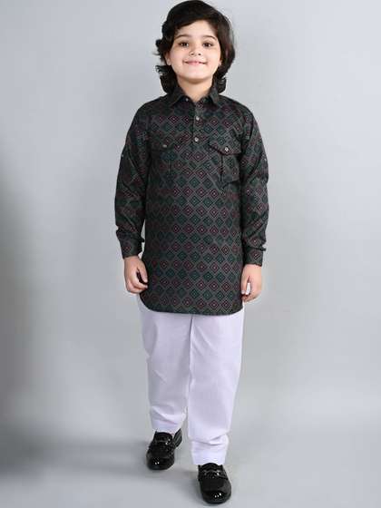 ahhaaaa Boys Ethnic
                    Motifs Printed Shirt Collar Pathani Kurta With
                    Pyjama