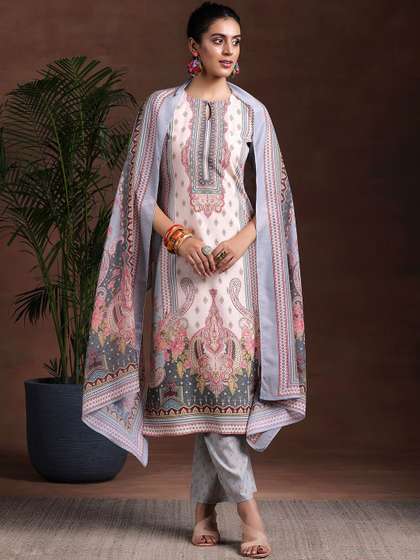 Libas Ethnic Motifs Printed Keyhole Neck Straight Kurta with Trousers & Dupatta