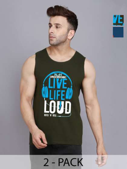 SLOWLORIS Men Pack Of 2 Typography Printed Round Neck Cotton Slim Fit T-Shirts