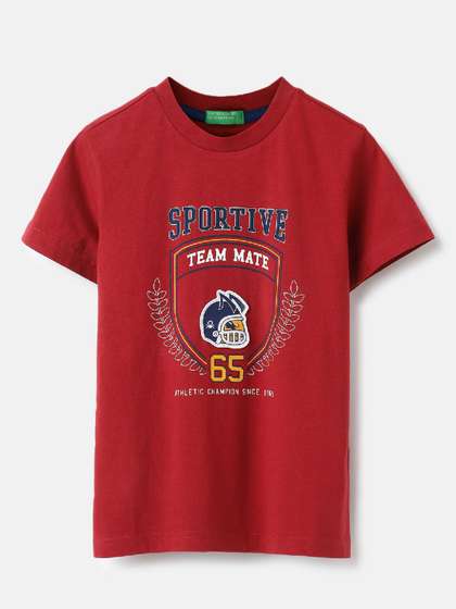 United Colors of Benetton Boys Graphic Printed Round Neck Pure Cotton T-Shirt