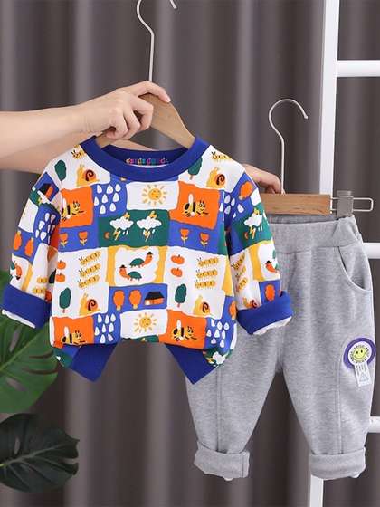 Googo Gaaga Boys
                            Graphic Printed Pure Cotton Casual
                            Sweatshirt With Trousers