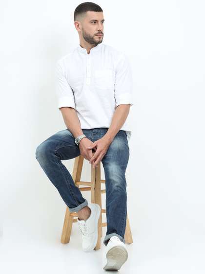 MIRAAN Men Cotton Short Kurta