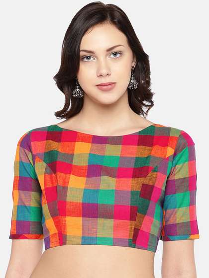 Studio Shringaar Checked Woven Saree Blouse