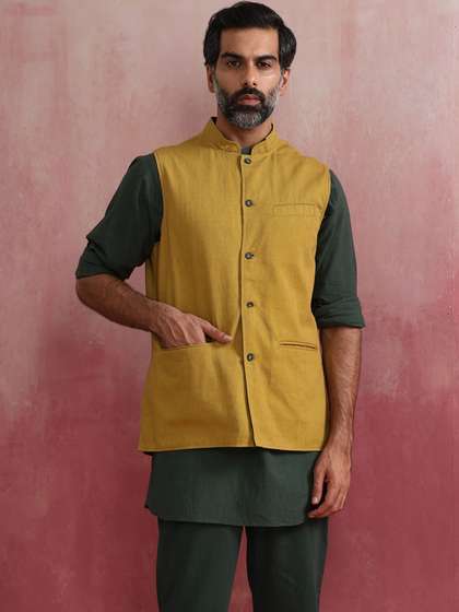 trueBrowns Pure Cotton Woven Nehru Jacket