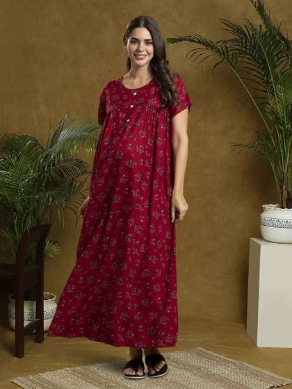 MomToBe Women Floral
                      Printed Maternity Maxi Nightdress