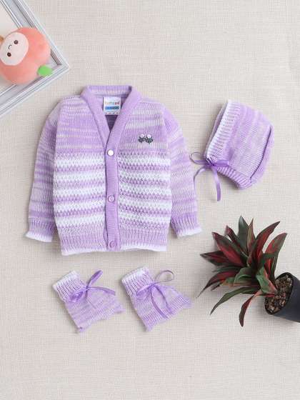 BUMZEE Girls Striped
                    Sweater With Cap & Socks