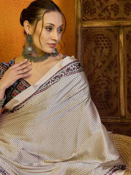 Sangria Ethnic
                        Motifs Printed Satin Saree With Blouse