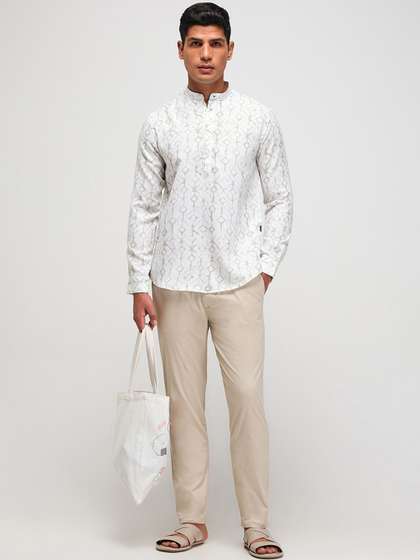 Red Flame Men Dobby Straight Kurta