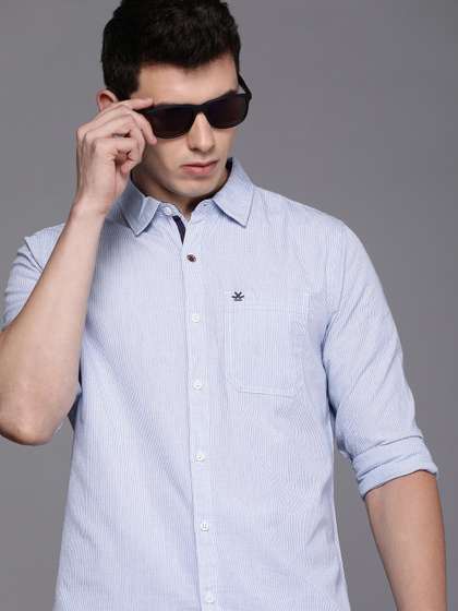 WROGN Men Blue &
                        White Slim Fit Striped Cotton Casual Shirt