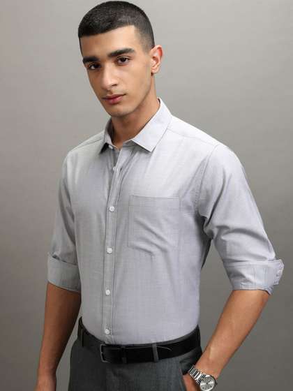 HIGHLANDER Highlander Men Light Grey Solid Slim Fit Formal Shirt
