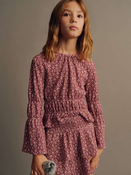 Mango Kids Girls Printed
                    Bell Sleeve Blouson Top