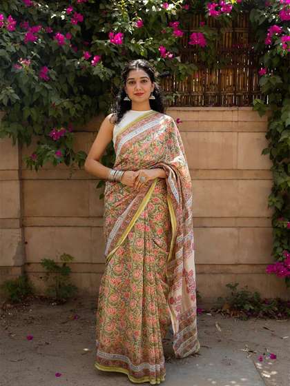 HERE&NOW Pure
                        Cotton Kalamkari Saree