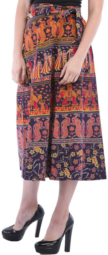 Exotic India Printed Midi Wrap Skirts