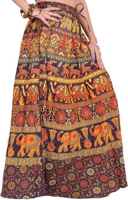 Exotic India Printed A-Line Maxi Skirts