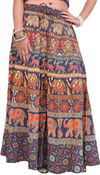 Exotic India Printed A-Line Maxi Skirts