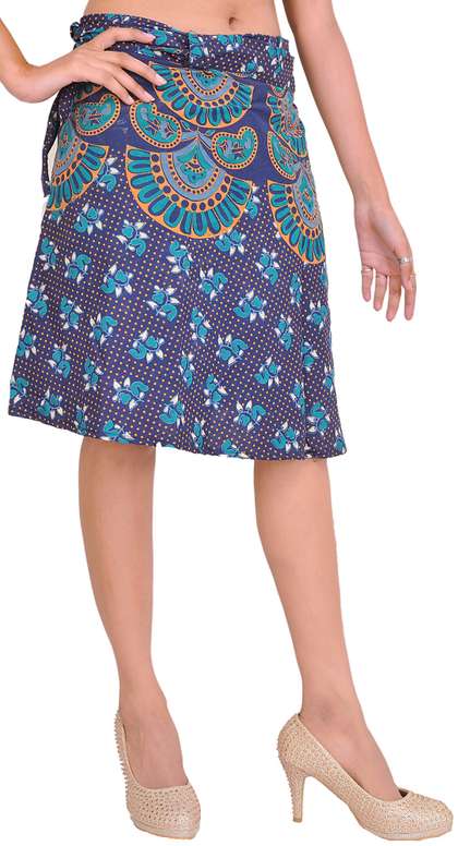 Exotic India Printed Wrap Knee Length Skirt