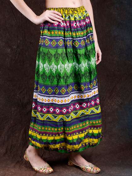 Exotic India Cotton Flared Maxi Skirts