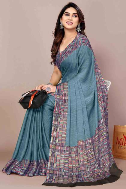 KALINI Printed
                        Border Solid Saree With Blouse Piece