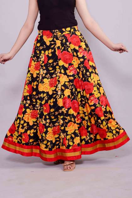 VASVI Printed Flared Maxi Skirts