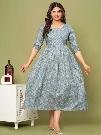 Nevisha Style Floral
                        Printed Pleated Gotta Patti Maternity Pure
                        Cotton Anarkali Kurtas