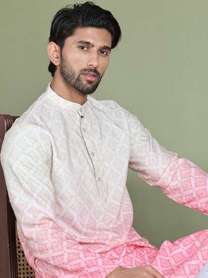 Jompers Ethnic
                        Motifs Printed Sequinned Mandarin Collar
                        Straight Kurta