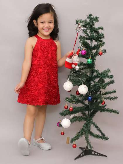 LIL DRAMA Girls Halter
                      Neck Sleeveless A-Line Dress