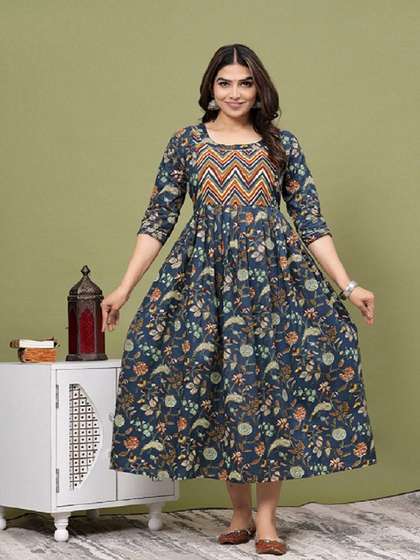 Nevisha Style Floral
                        Printed Round Neck Gotta Patti Maternity Cotton
                        Anarkali Kurta