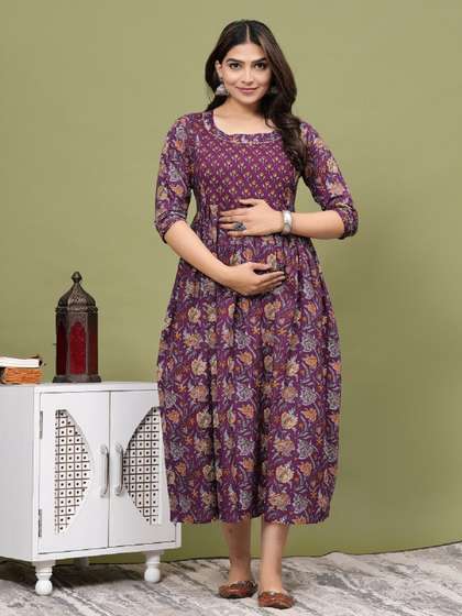 Nevisha Style
                          Floral Printed Round Neck Gotta Patti
                          Maternity Cotton Anarkali Kurta