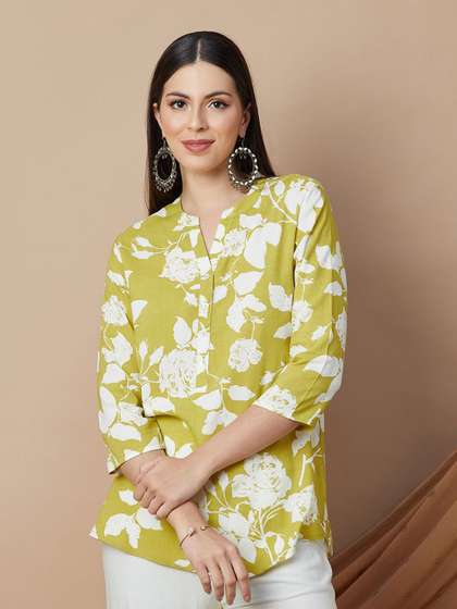 Melange by Lifestyle Women Floral Printed Mandarin Collar Kurti