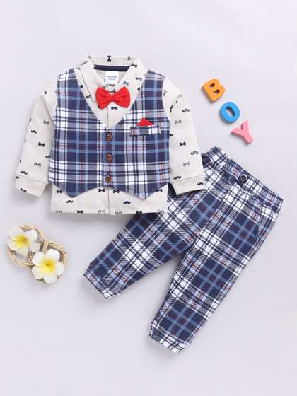 Moms Love Infant Boys
                      Checked Pure Cotton Party Shirt & Trousers
                      with Attached Waistcoat