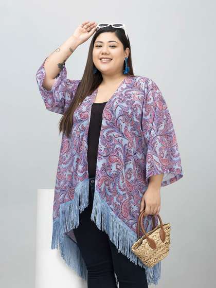 PURYS PLUS Women
                        Printed Tasselled Longline Shrug