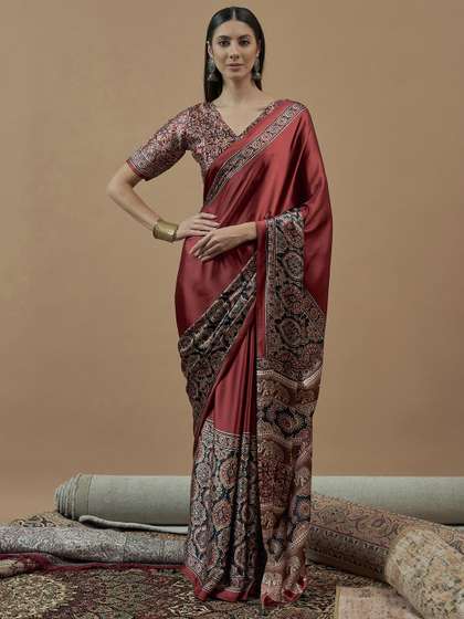 Anouk Ajrak Block
                        Poly Crepe Block Print Saree