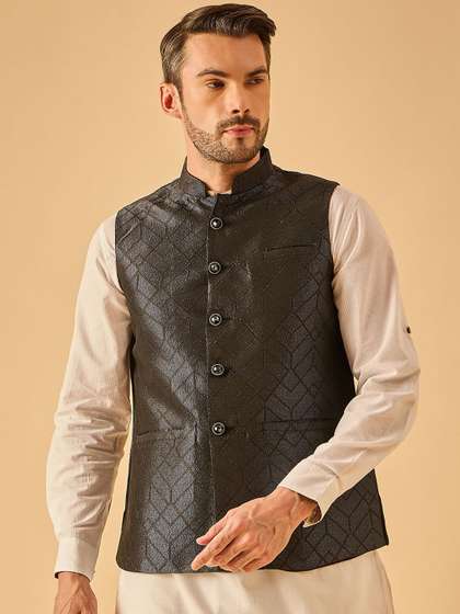 House of Pataudi Woven Design Nehru Jacket