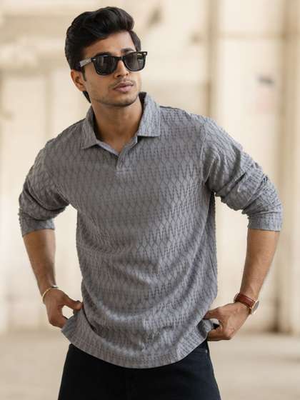 Powerlook Men Self Design Polo Collar T-shirt