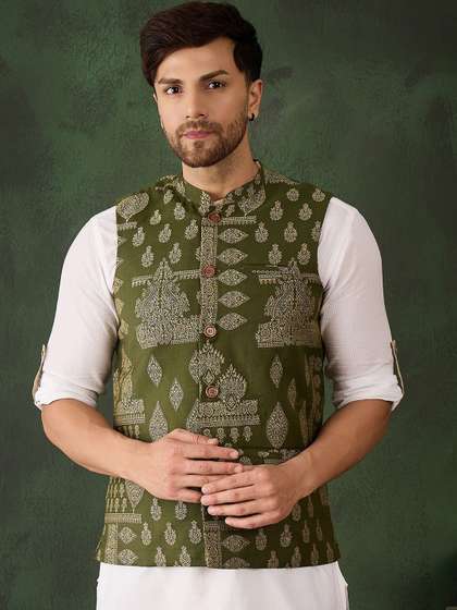 Sangria Woven Design Nehru Jackets