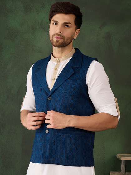 Sangria Men Woven
                          Design Winter Pashmina Nehru Jacket