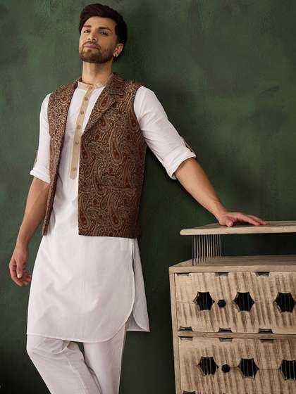 Sangria Men Woven
                          Design Winter Pashmina Nehru Jacket