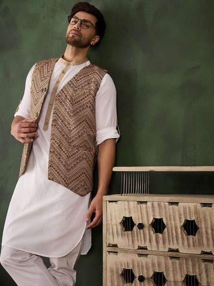 Sangria Men Woven
                        Design Winter Pashmina Nehru Jacket